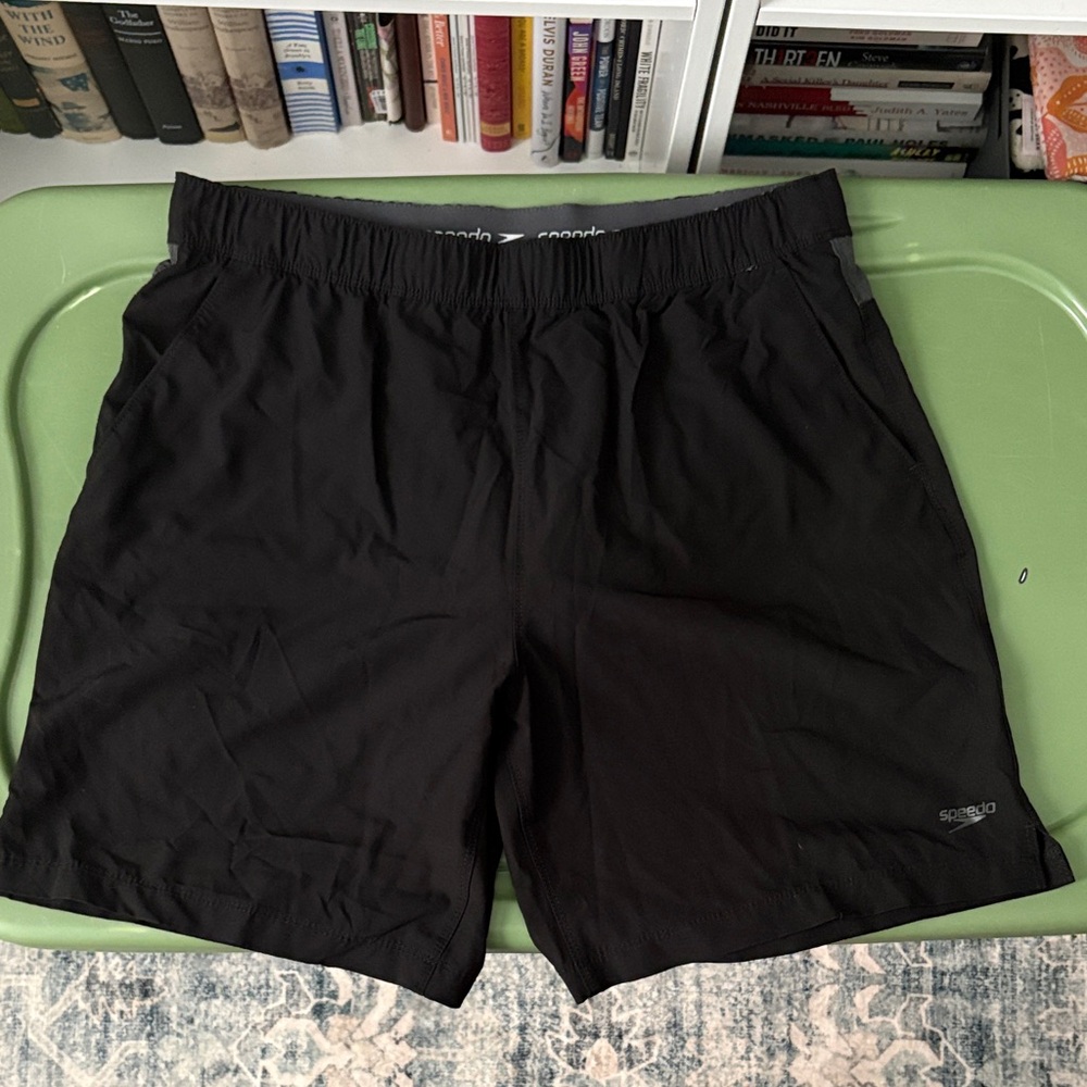Speedo Black Swim Shorts with Reflective Logo